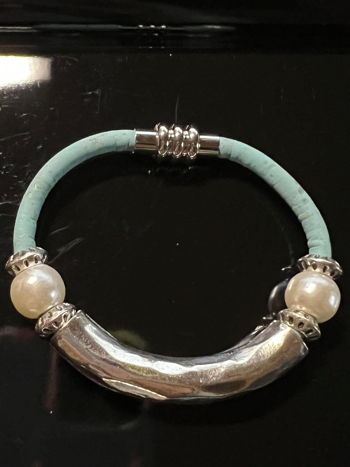 Sea Ranch Jewelry's Chunky Beaded Cork Bracelet - SkyBlue