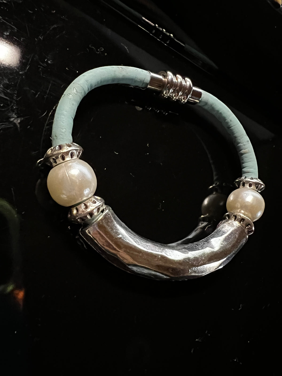 Sea Ranch Jewelry's Chunky Beaded Cork Bracelet - SkyBlue