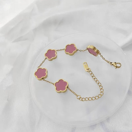 Star Flower Bracelet - Gold with Pink Resin Inlay