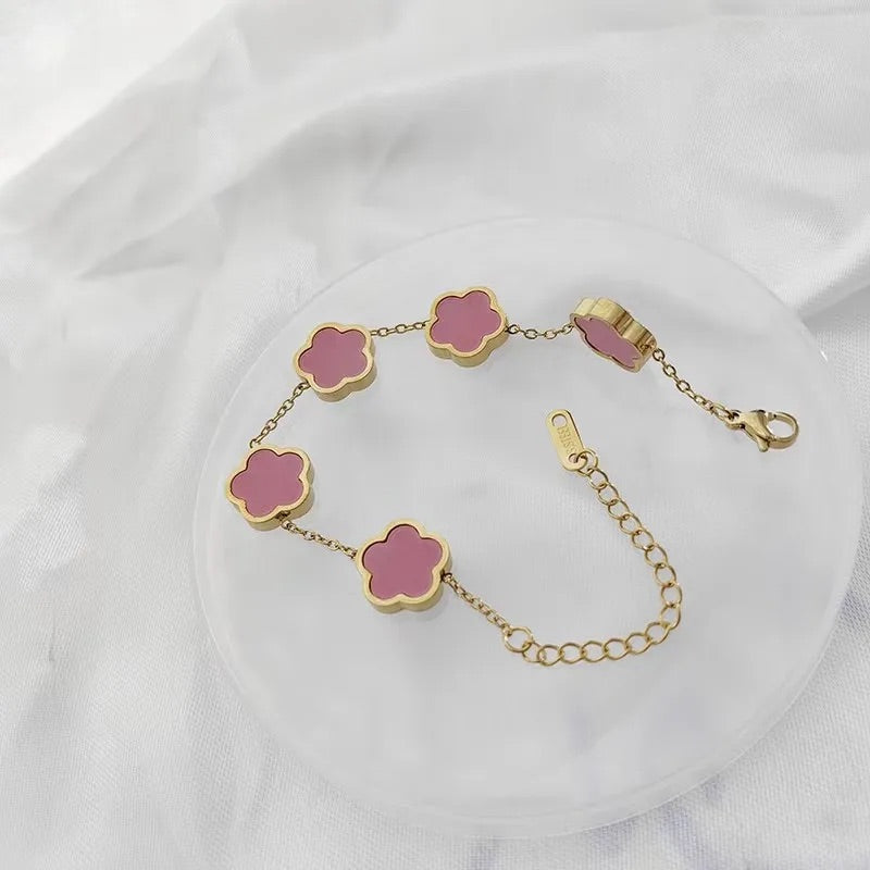 Star Flower Bracelet - Gold with Pink Resin Inlay