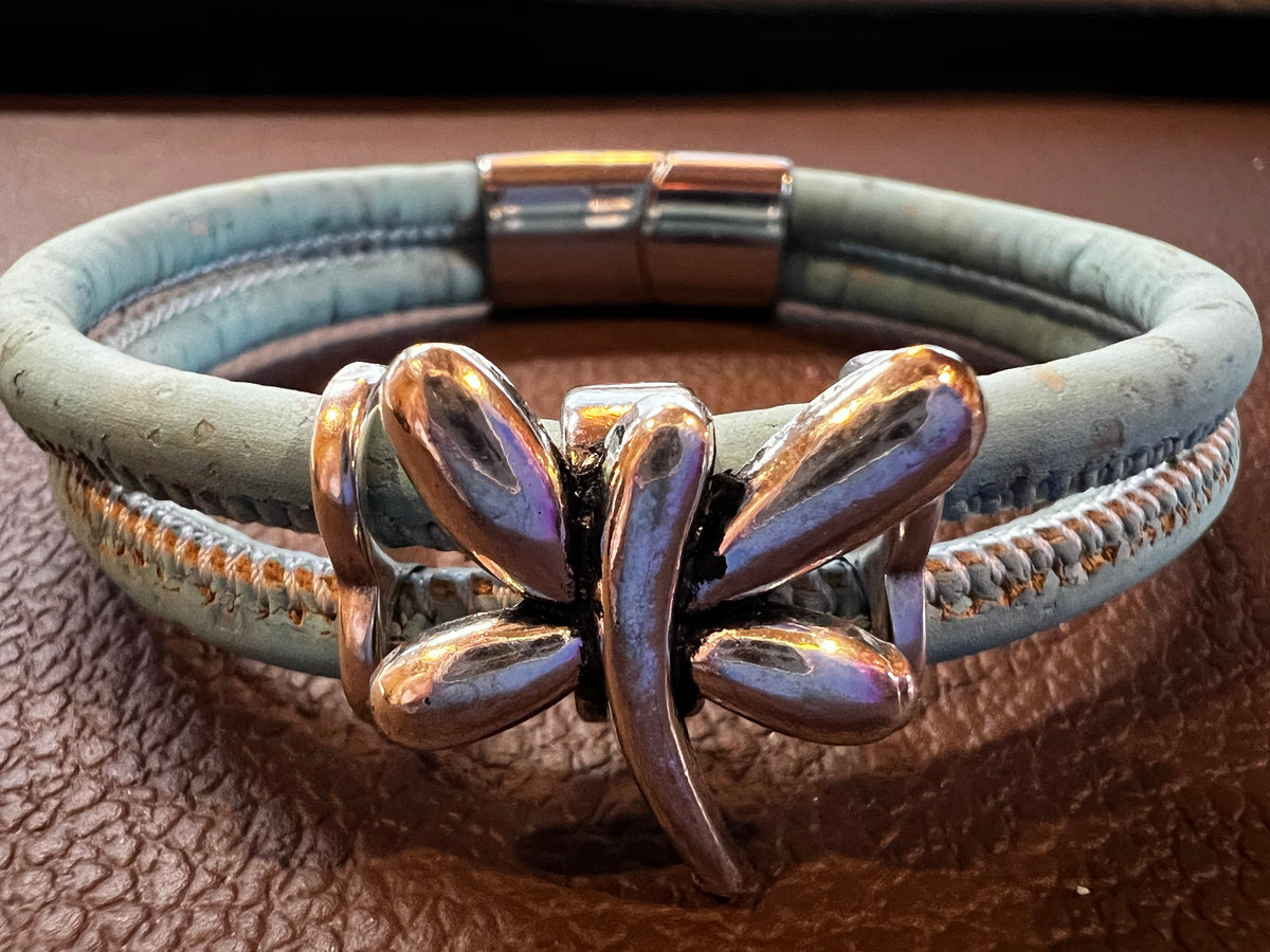 Dragonfly Cork Bracelet - Sky Blue - by Sea Ranch Jewelry