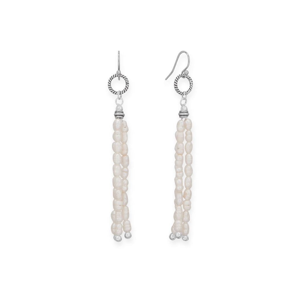 Crinkly Cultured Freshwater Rice Pearl and Bali Ring Earrings