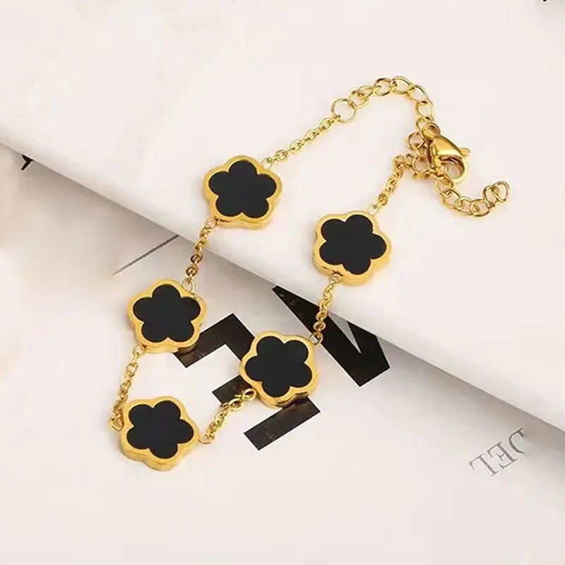 Star Flower Bracelet - Gold with Black Enamel Inlay