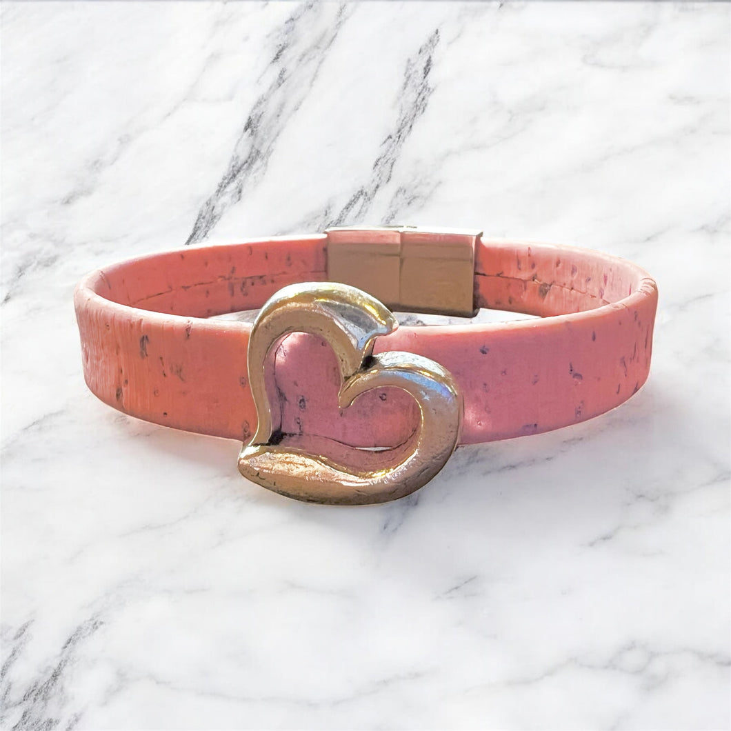 Boho Heart Cork Bracelet - Pink