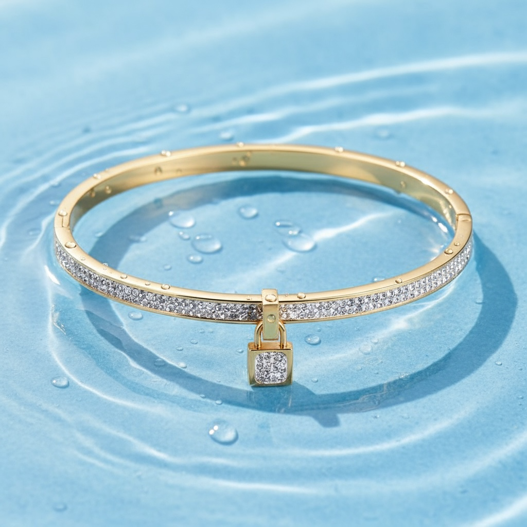 Lock Charm Bangle Bracelet