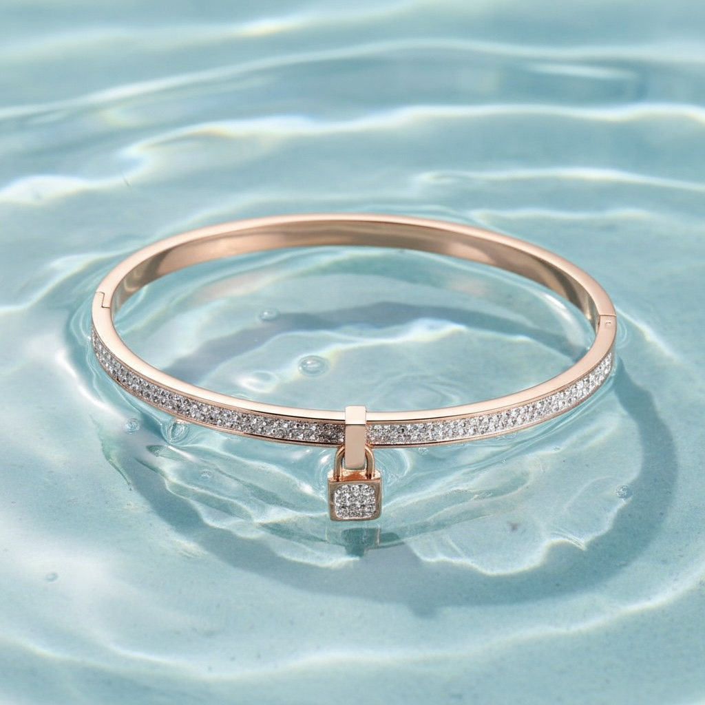Lock Charm Bangle Bracelet