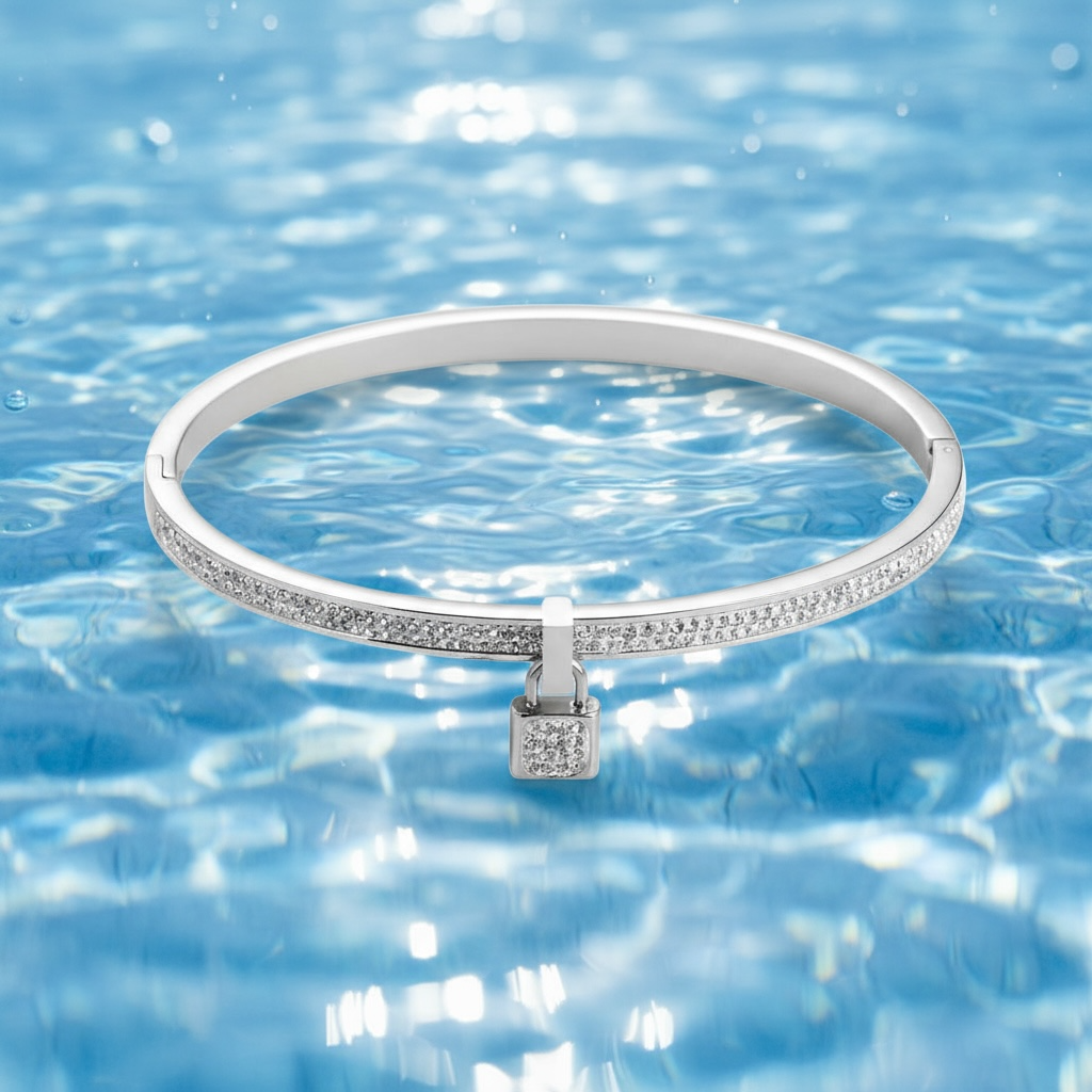 Lock Charm Bangle Bracelet