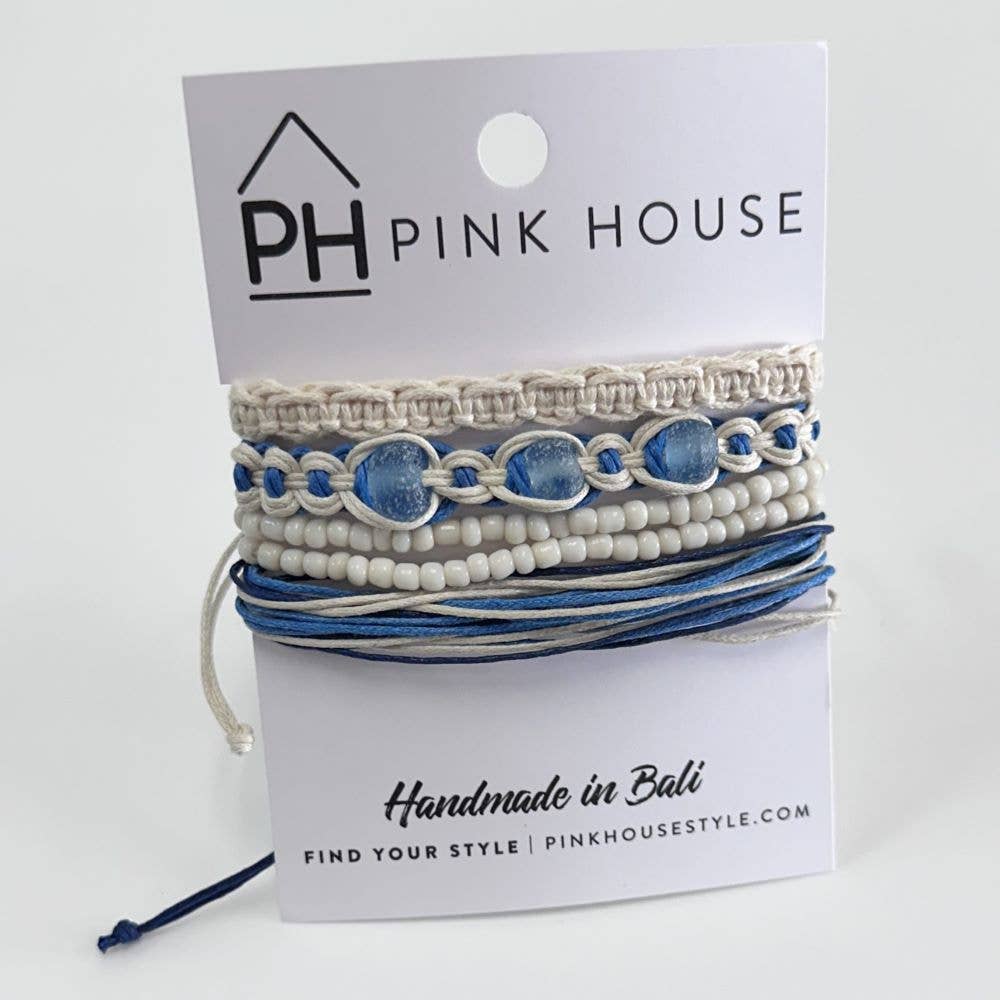 Arm Deco - Beach Glass Pull Bracelets Set of 4 - Blue by Pink House Imports