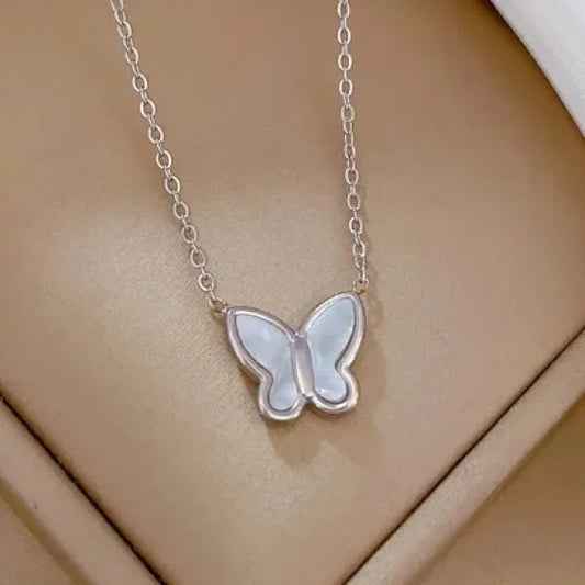 Petite Butterfly Necklace - Titanium with 18k white gold plating