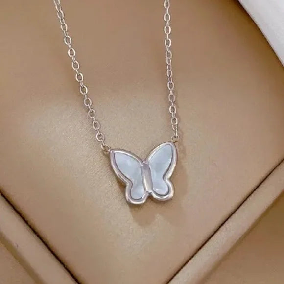 Petite Butterfly Necklace - Titanium with 18k white gold plating
