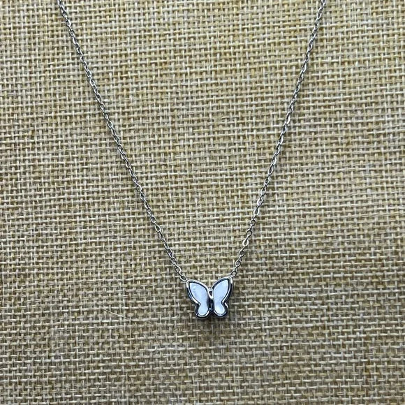 Petite Butterfly Necklace - Titanium with 18k white gold plating