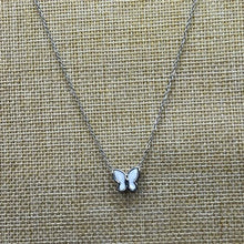 Load image into Gallery viewer, Petite Butterfly Necklace - Titanium with 18k white gold plating
