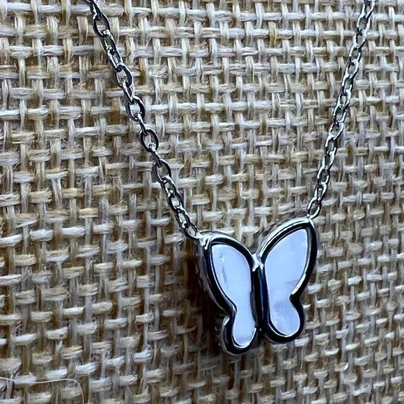 Petite Butterfly Necklace - Titanium with 18k white gold plating