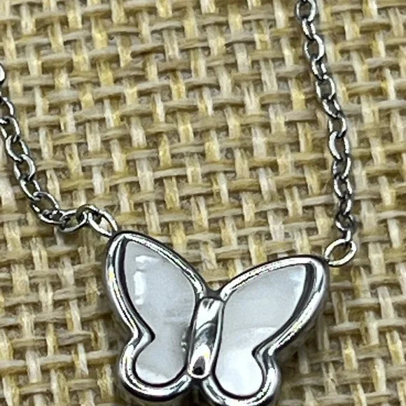 Petite Butterfly Necklace - Titanium with 18k white gold plating