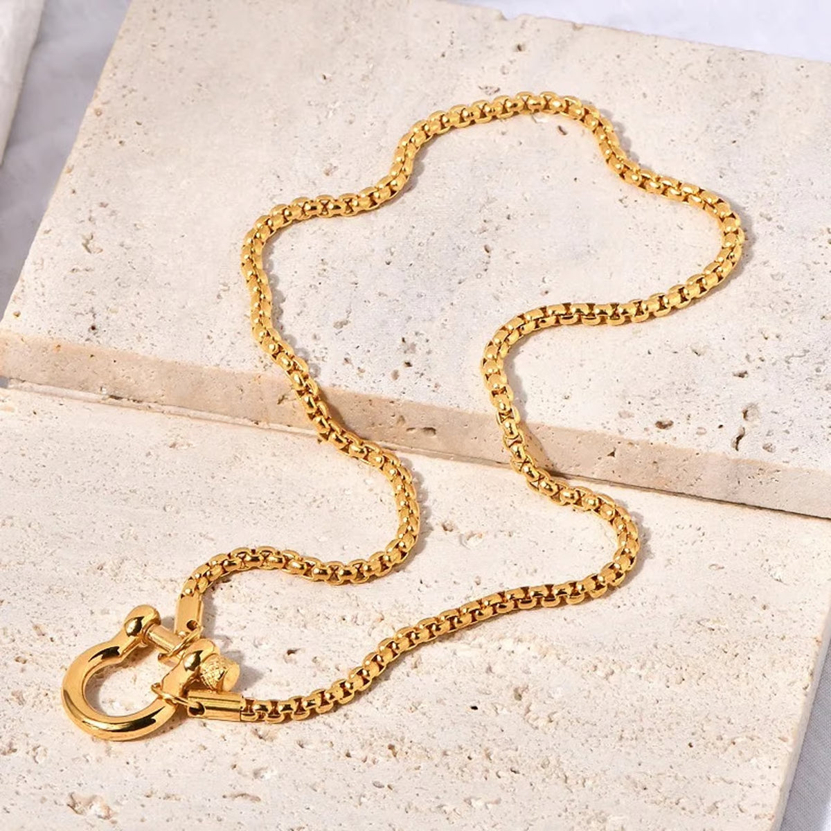 Horse-bit Style Necklace - Titanium Stainless Steel -18K Gold Plated