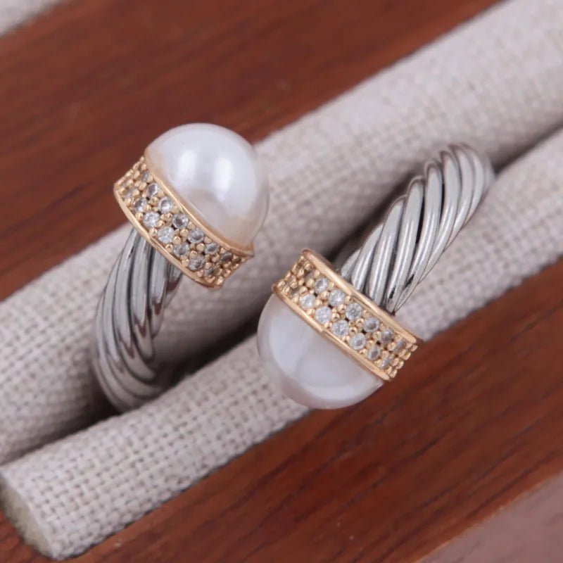Pearl Cable Ring with CZs