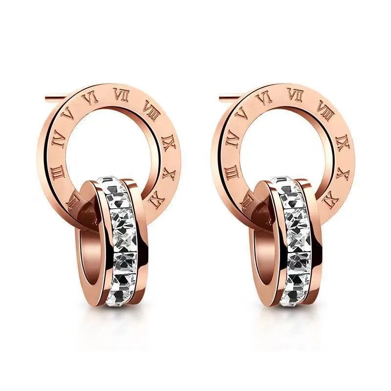 Roman Numeral Drop Earrings - Rose Gold