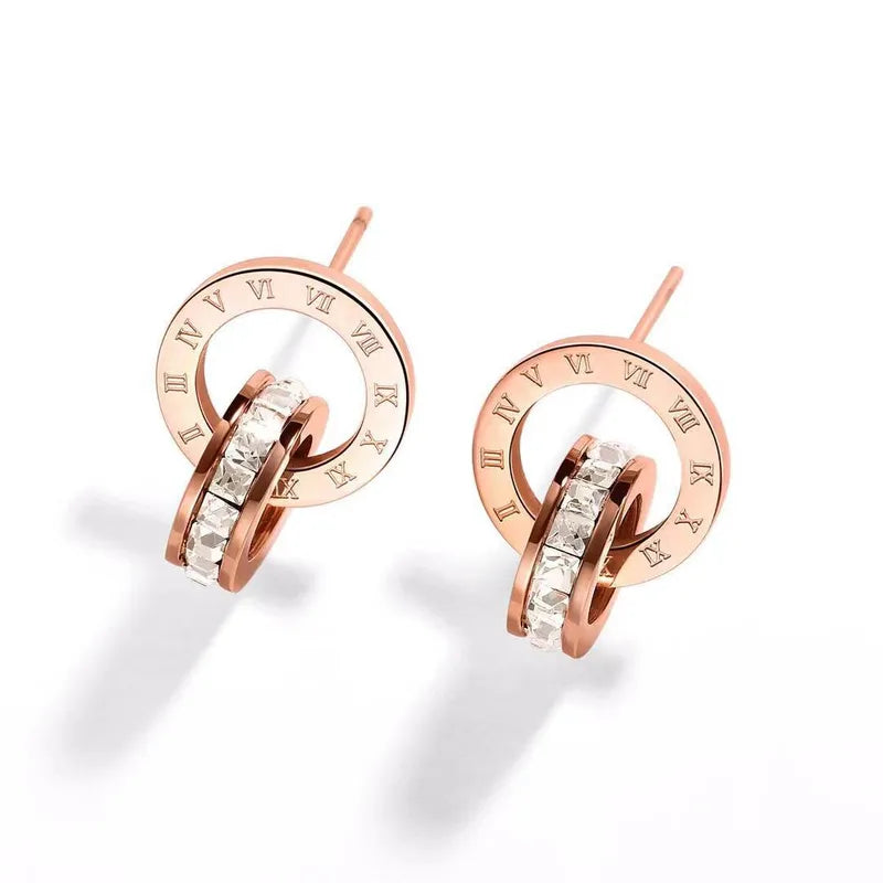 Roman Numeral Drop Earrings - Rose Gold