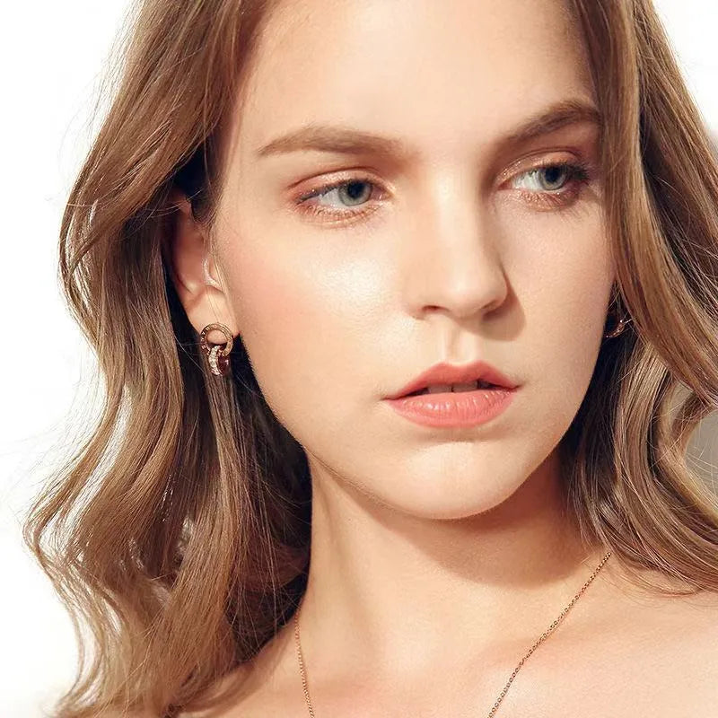 Roman Numeral Drop Earrings - Rose Gold