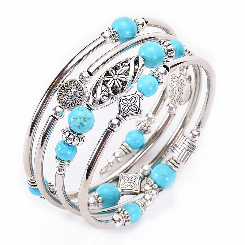 Bali Style - Beaded Coil Wrap Bracelet - Turquoise