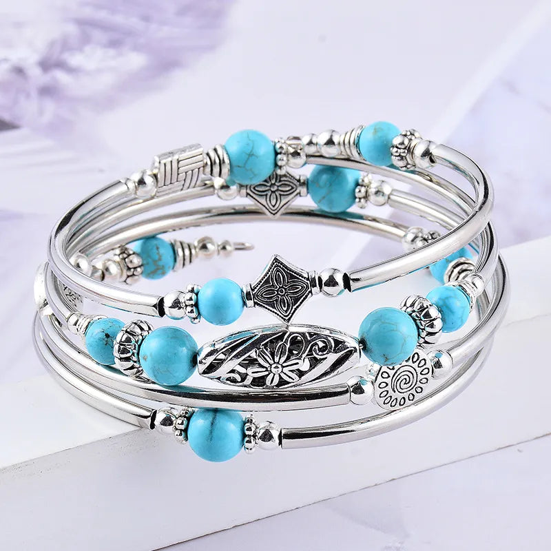 Bali Style - Beaded Coil Wrap Bracelet - Turquoise