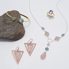 Load image into Gallery viewer, 14 Karat Rose Gold Plated Rose Quartz Triangle Earrings
