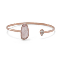 Load image into Gallery viewer, 14 Karat Rose Gold Plated Rose Quartz and CZ Cuff Bracelet
