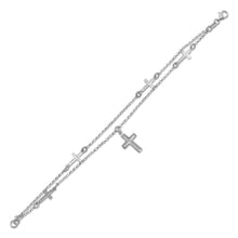 Load image into Gallery viewer, Rhodium Plated Double Strand Cross Charm Bracelet
