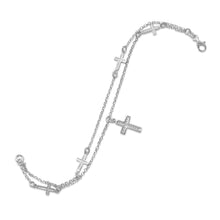 Load image into Gallery viewer, Rhodium Plated Double Strand Cross Charm Bracelet
