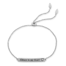 Load image into Gallery viewer, Rhodium Plated &quot;Always in my Heart&quot; Bar Bolo Bracelet with Diamond
