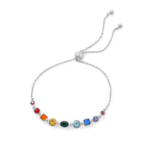 Load image into Gallery viewer, Rhodium Plated Crystal Rainbow Bolo Bracelet
