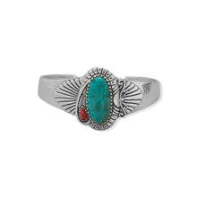 Load image into Gallery viewer, Turquoise and Sponge Coral Fan Design Cuff Bracelet
