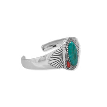 Load image into Gallery viewer, Turquoise and Sponge Coral Fan Design Cuff Bracelet
