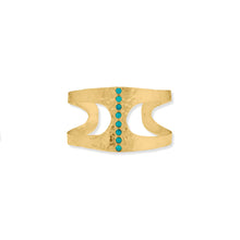 Load image into Gallery viewer, 14 Karat Gold Plated Hammered Turquoise Cuff Bracelet
