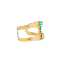 Load image into Gallery viewer, 14 Karat Gold Plated Hammered Turquoise Cuff Bracelet
