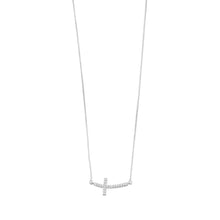 Load image into Gallery viewer, Rhodium Plated Sideways Cross Necklace with Diamonds
