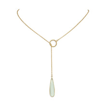 Load image into Gallery viewer, 14 Karat Gold Plated Lariat Necklace with Chalcedony Drop
