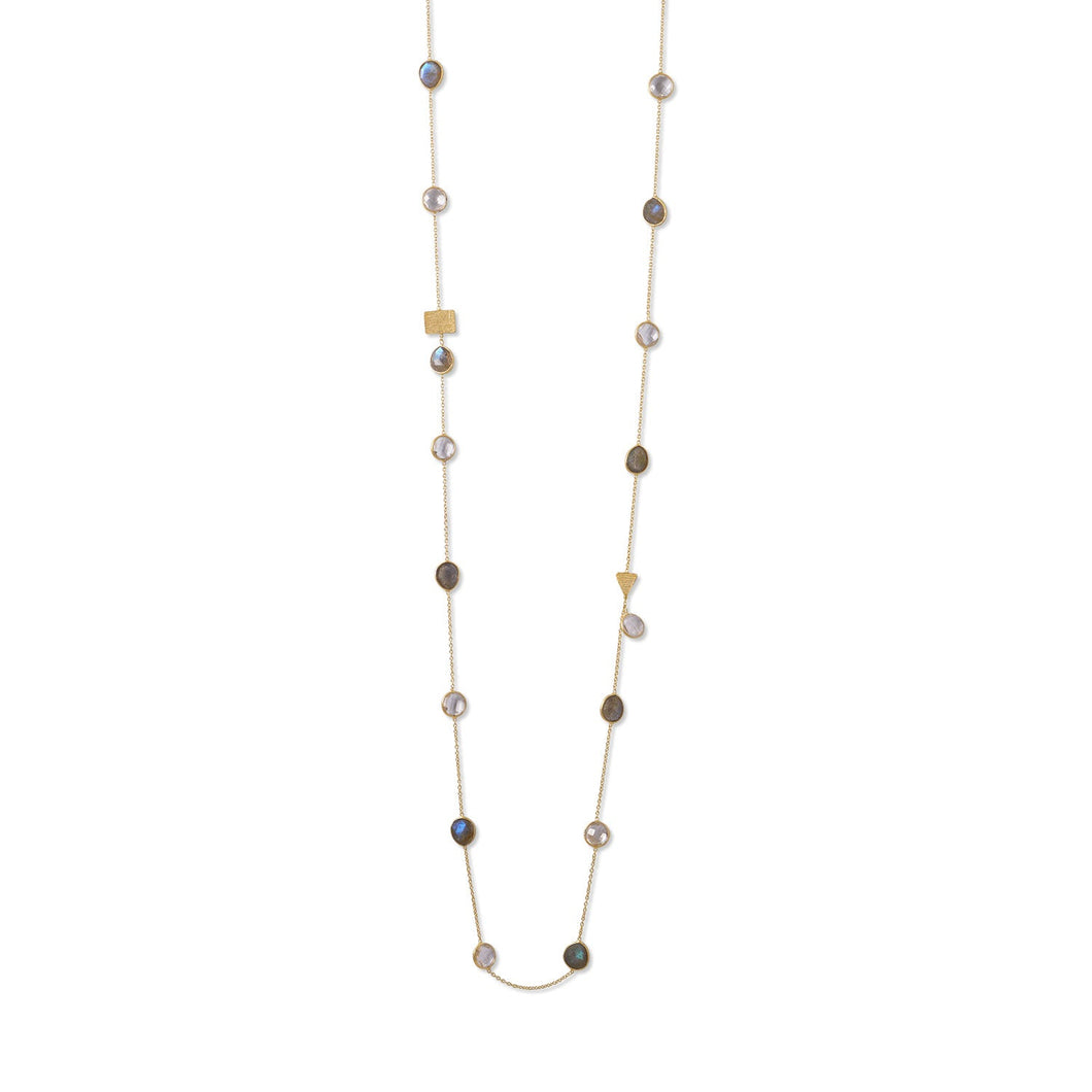 14 Karat Gold Plated Labradorite and Clear Quartz Endless Necklace