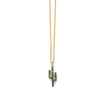 Load image into Gallery viewer, 14 Karat Gold Plated CZ Saguaro Cactus Charm Necklace
