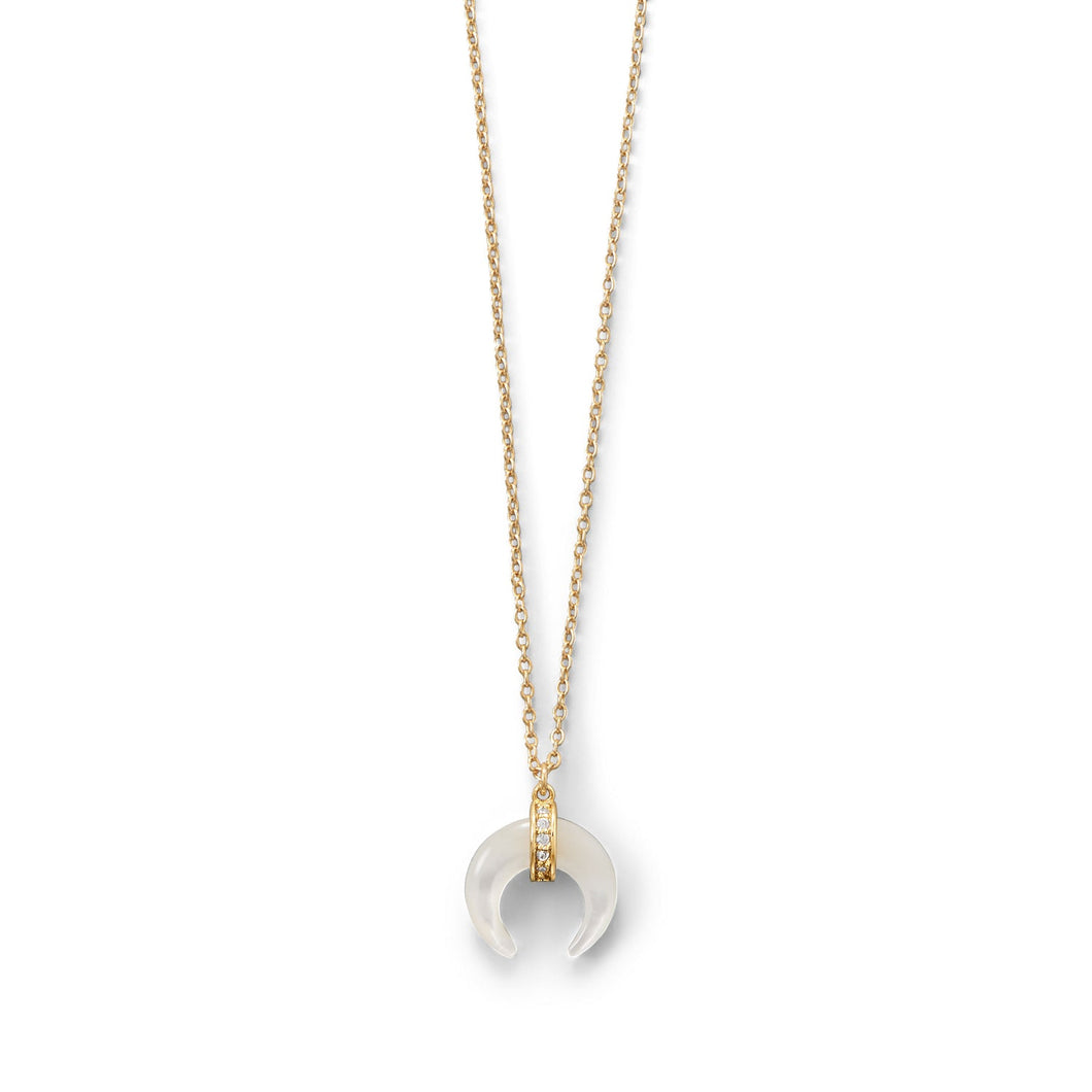 Mother of Pearl and CZ Crescent Gold Plated Necklace