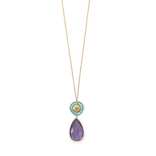 Load image into Gallery viewer, 32&quot; 14 Karat Gold Plated Amethyst and Amazonite Necklace
