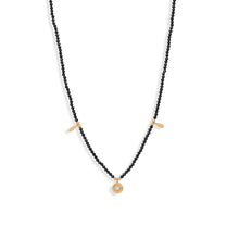 Load image into Gallery viewer, 16&quot; + 2&quot; 14 Karat Gold Plated Charm and Black Spinel Necklace
