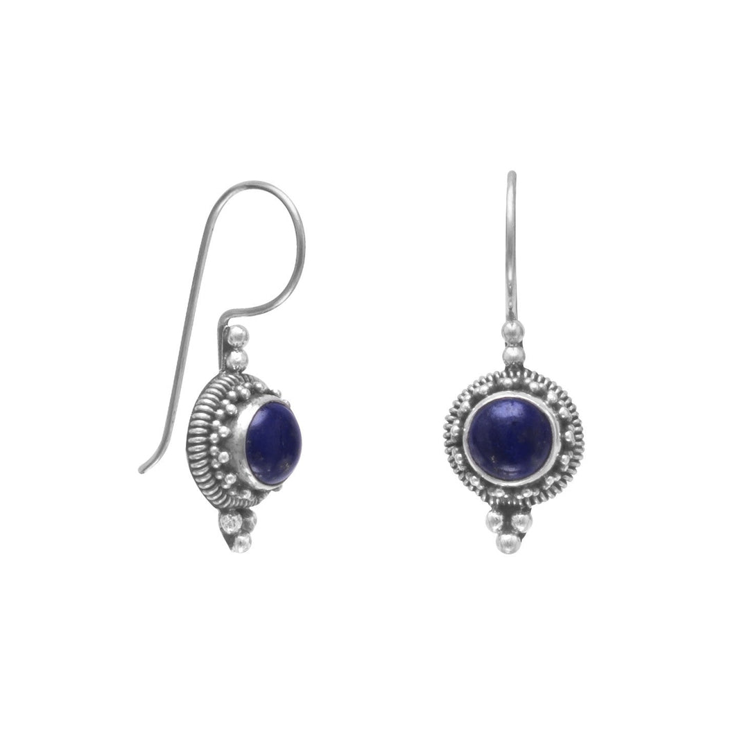 Round Lapis Bead/Rope Edge Bali Earrings