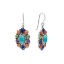 Load image into Gallery viewer, Oxidized Oval Multi Stone Flower Earrings
