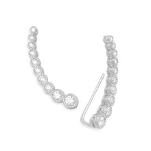 Load image into Gallery viewer, Textured Rhodium Plated Bezel CZ Ear Climbers
