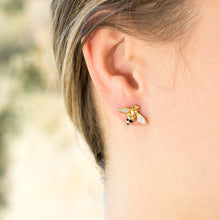 Load image into Gallery viewer, &quot;BEE Mine!&quot; 14 Karat Gold Plated Signity CZ Bee Earrings
