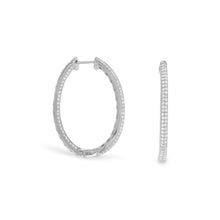 Load image into Gallery viewer, Rhodium Plated CZ In/Out Hoop Earrings
