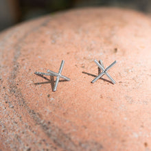 Load image into Gallery viewer, Rhodium Plated &#39;X&#39; Stud Earrings
