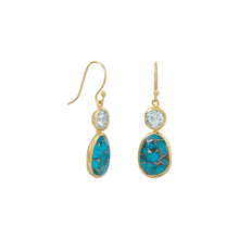 Load image into Gallery viewer, 14 Karat Gold Plated Turquoise and Sky Blue Topaz Earrings
