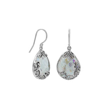 Load image into Gallery viewer, Oxidized Filigree Design Pear Ancient Roman Glass French Wire Earrings
